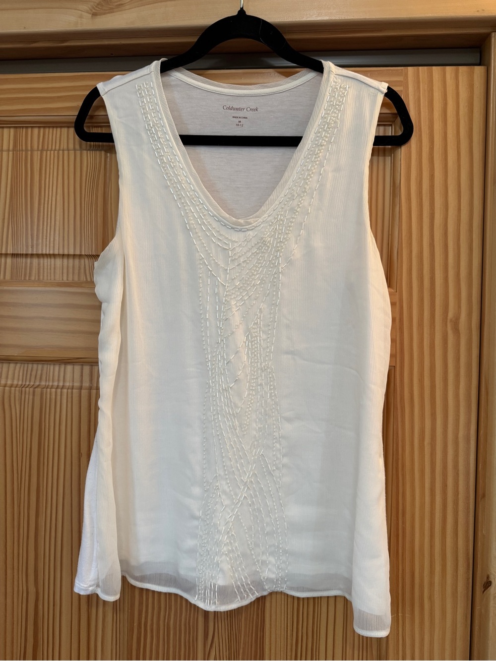 Coldwater Creek Women's White Sleeveless Beaded V-Neck Top